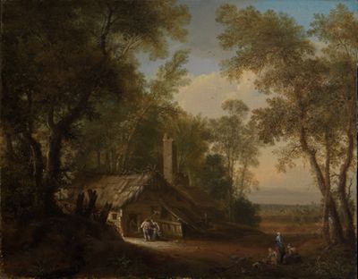 Philipp Hieronymus Brinckmann - Bauernhaus zwischen Bäumen im Mittagslicht