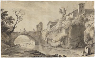Jean Pillement - Italienische Landschaft mit Brücke