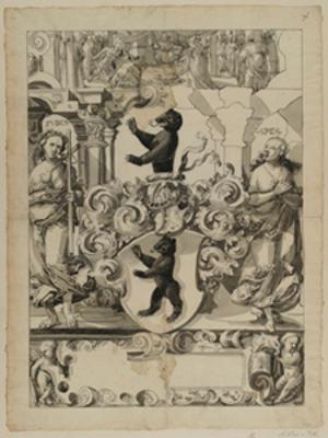 Niklaus von Riedt (zugeschrieben) - Riss mit Wappen des Standes Appenzell, flankiert von Fides und Spes, im Oberbild Urteil des Salomo