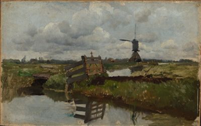 Hermann Baisch - Holländische Landschaft mit Windmühle