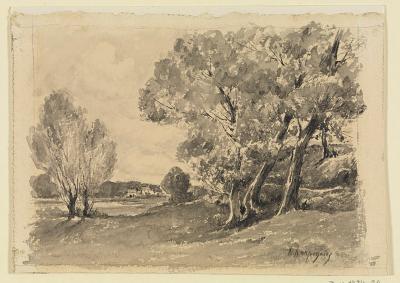 Henri Joseph Harpignies - Flusslandschaft mit Baumgruppen