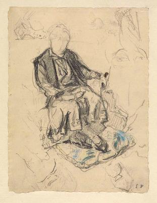 Édouard Vuillard - Ganzfigur mit farbigem Fußkissen und verschiedenen Details