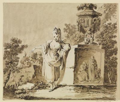 Tiberius Dominikus Wocher - Junges Mädchen, an den Sockel einer Gartenvase gelehnt
