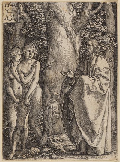 Heinrich Aldegrever - Adam und Eva verbergen sich vor Gott (Geschichte der ersten Menschen)