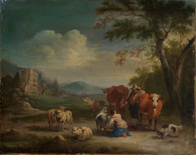 Peeter Bout - Landschaft mit Hirten und gotischer Burgruine