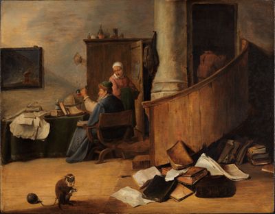 <p>Ein Arzt sitzt an einem Tisch.Neben ihm steht ein Patient .Der Raum ist alt und voll mit Dingen.Auf dem Tisch liegen Bücher und Flaschen. Der Arzt trägt einen langen Mantel.</p><p></p>