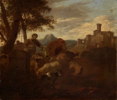 Simon van der Does - Hirten und Herde in südlicher Landschaft