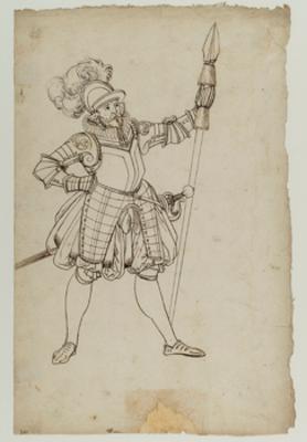 Bartholomäus Lingg (Werkstatt) - Krieger im Halbharnisch mit Sturmhaube und Spieß