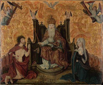 Niederrheinischer Meister - Christus und Maria als Fürbitter vor Gottvater