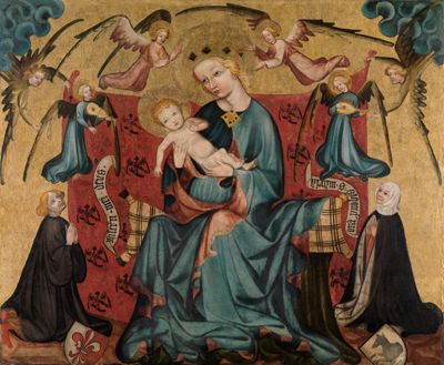 Nürnberger Meister - Thronende Maria mit dem Kinde, Engeln und einem knienden Stifterpaar