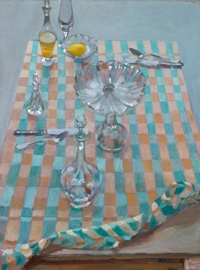 Wilhelm Schnarrenberger - Zitrone, Glas, karierte Decke