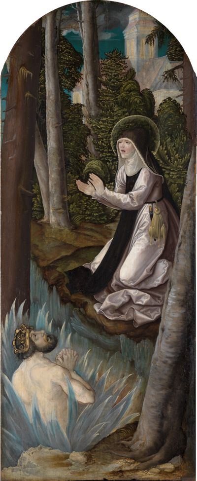 Oberrheinisch - Schweizerisch - Die Heilige Ottilie erlöst durch ihre Fürbitte ihren Vater aus dem Fegefeuer