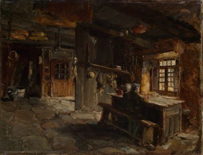 Johann Sperl (1840) - Inneres einer Bauernstube