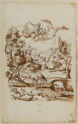 Lorenz Lingg - Entwurf für ein Mittelbild mit Jupiter, der den Fröschen den Storch zum Herrscher gibt