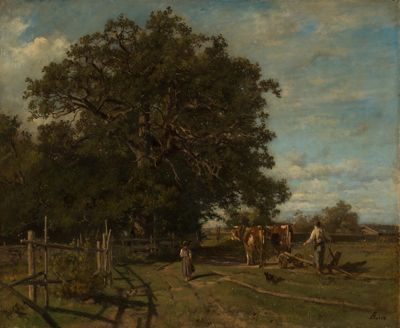 Adolf Heinrich Lier - Eiche am Waldrand und pflügender Bauer