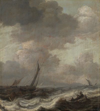 Pieter Mulier (1600) - Segelboote und Ruderboote auf bewegter See