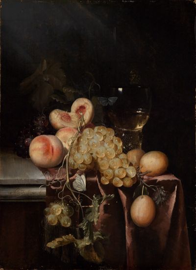 Hendrick Schoock - Stilleben mit Weinglas und Früchten