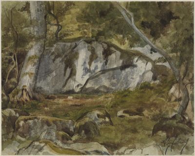 Alexandre Cabanel - Waldstück mit Felsbrocken
