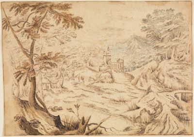 Anonym (16. Jh. NL) - Landschaft mit Burg und Stadt