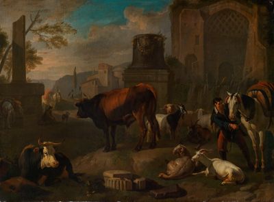 Pieter van Bloemen - Pferde, Rinder, Schafe und Ziegen zwischen römischen Ruinen