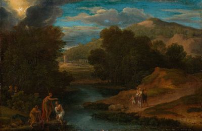 Jean-François Millet - Richtung - Südliche Landschaft mit der Taufe Christi