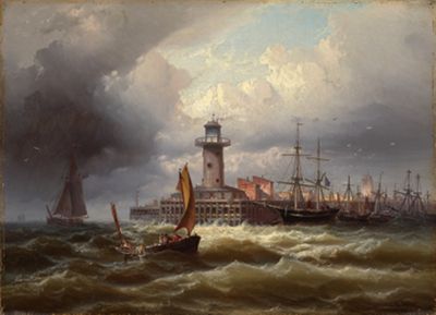Eduard Schmidt (1806) - Hafeneinfahrt mit Leuchtturm