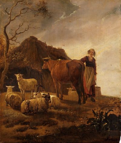 Cornelis Saftleven(?) - Vieh und Bäuerin mit Melkeimer
