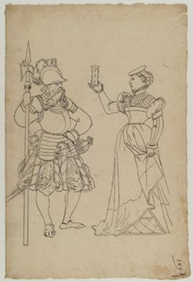 Bartholomäus Lingg (zugeschrieben) - Halbartier und Bürgersfrau mit Trinkbecher