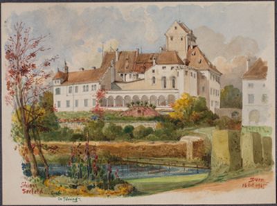Josef Wilhelm Durm - Seefeld am Pilsensee mit Schloss des Grafen Törring (Kirchen und Landschaften aus Bayern)