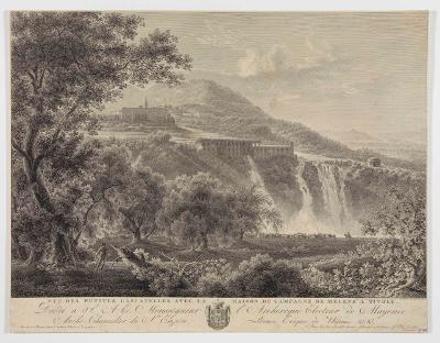 Friedrich Wilhelm Gmelin - Tivoli, Ansicht der kleinen Wasserfälle mit dem Landhaus des Maecenes