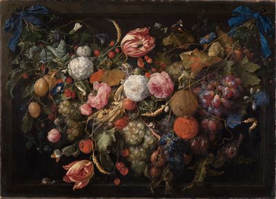 Girlande von Blumen und Früchten