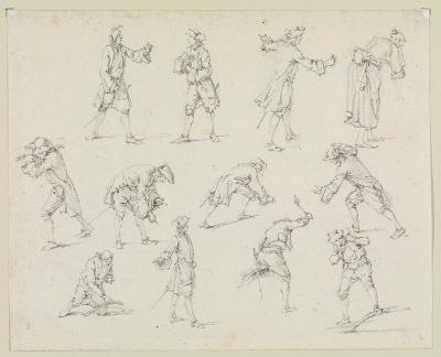 Georg Philipp Rugendas (1666) - Elf Männer und eine Frau (Bewegungsstudien)