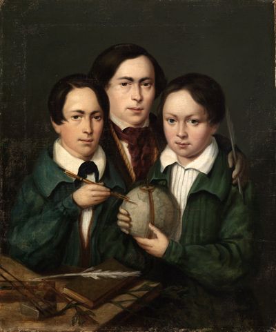 Karl Philipp Schwab - Gruppenbildnis eines Vaters mit zwei Söhnen