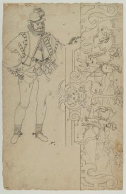 Bartholomäus Lingg (zugeschrieben) - Schildhalter, quer: Entwurf für ein Oberbild mit Reitern