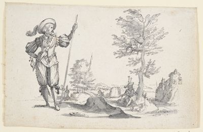 Rudolf Meyer (1605) - Junger Offizier vor Landschaft mit Dudelsackspieler