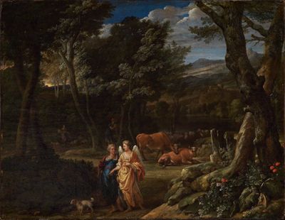 Eglon Hendrik van der Neer - Tobias mit dem Engel in Waldlandschaft