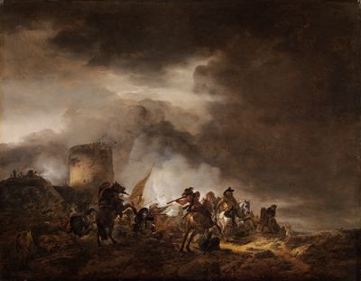 Philips Wouwerman - Kampf zwischen Reitern und Fußvolk vor einer Befestigungsanlage