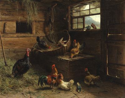 Carl Jutz (1838) - Geflügel an einem Regentag im Schwarzwald