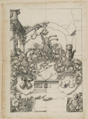 Hans Jakob Plepp - Riss mit Allianzwappen Escher vom Luchs/von Wellenberg/von der Lauwik