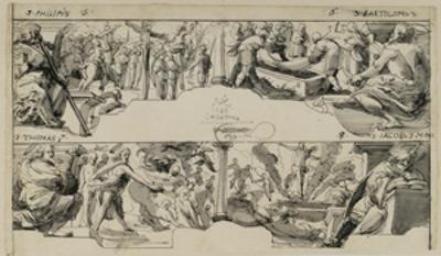 Niklaus von Riedt - Zwei Entwürfe für Oberbilder mit Aposteln und Szenen aus dem Neuen Testament