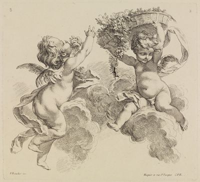 Pierre-Alexandre Aveline(?) - Zwei Putten mit Blumenkorb