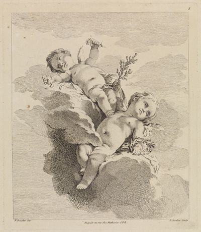 Pierre-Alexandre Aveline - Zwei Putten mit Lorbeerkranz