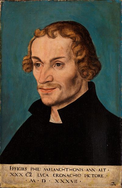 Auf dem Brustbild von Lucas Cranach ist ein elegant gekleideter Mann abgebildet.