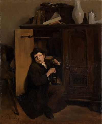 Carl Schuch (1846) - Junge am Schrank (Der erste Versuch)