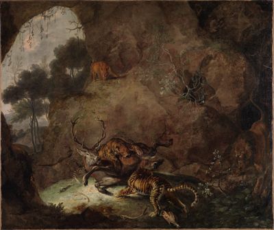 Carl Borromäus Andreas Ruthart - Zwei Tiger, einen Hirsch reißend