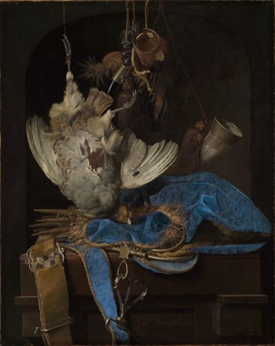 Willem van Aelst - Stillleben mit Jagdgeräten und totem Rebhuhn