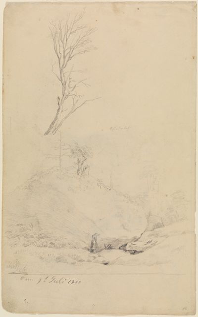 Caspar David Friedrich zeigt dunkle, einfache Zeichnungen von Felsen, Höhlen. Die Linien sind grob und wirken schnell gezeichnet.