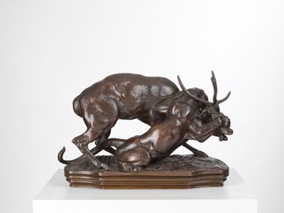 Antoine-Louis Barye - Großer Panther, einen Hirsch anfallend