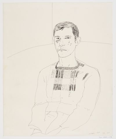 David Hockney - Christopher Scott, sitzend, leicht nach links gewandt, in halber Figur