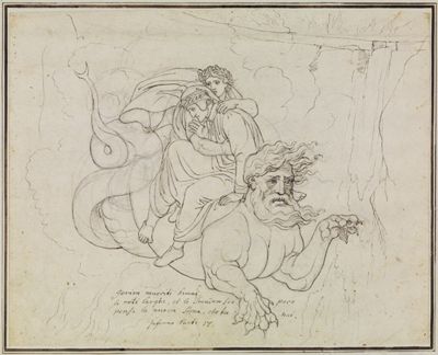 Joseph Anton Koch - Dante und Virgil auf dem Rücken Geryons (Dante Inferno, Canto 17, V 94)
